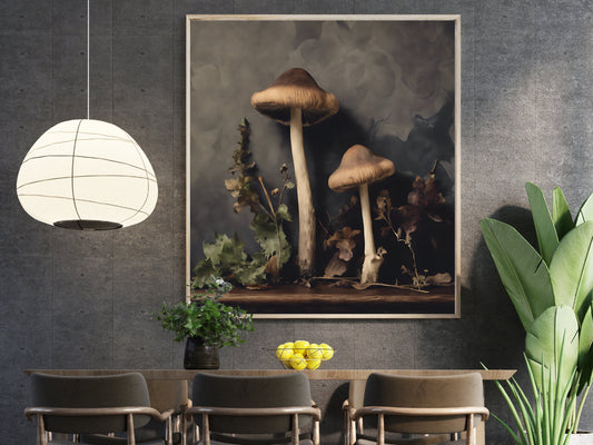 Dark Academia Mushroom Art Print, Moody Vintage Style Wall Decor, Digital Mushroom Illustration