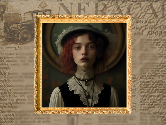 Vintage Redhead Girl Portrait, Dark Academia Wall Art, Moody Aesthetic Digital Print