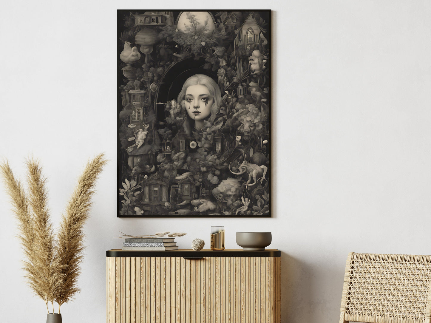 Dark Eccletic Fantasy Art Print, Gothic Girl Surreal Fantasy World, Moody Home Decor