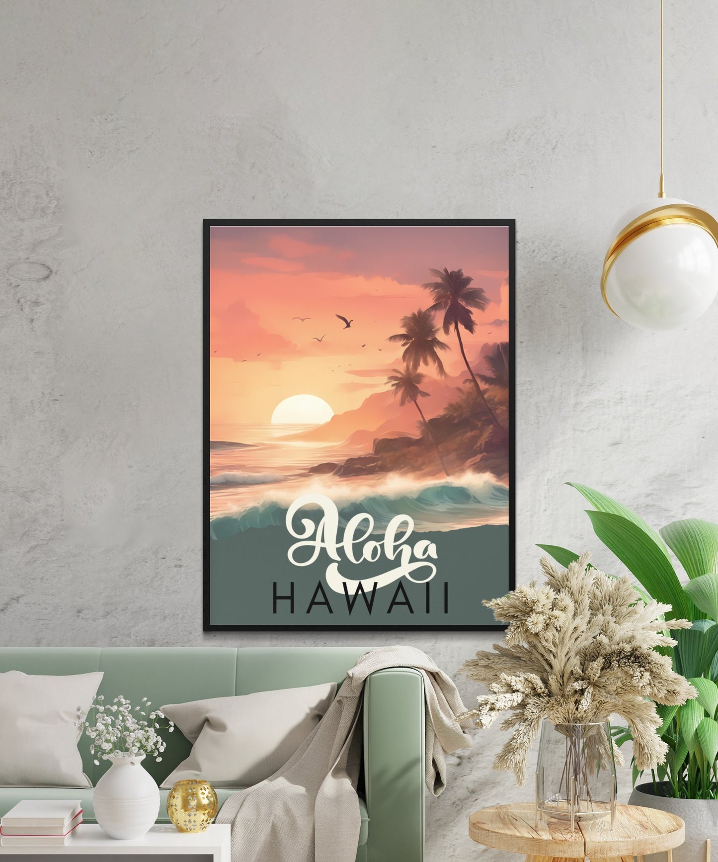 Sunset in Hawaii Beach Scene Wall Art, Aloha Hawaii Tropical Digital Print, Instant Download