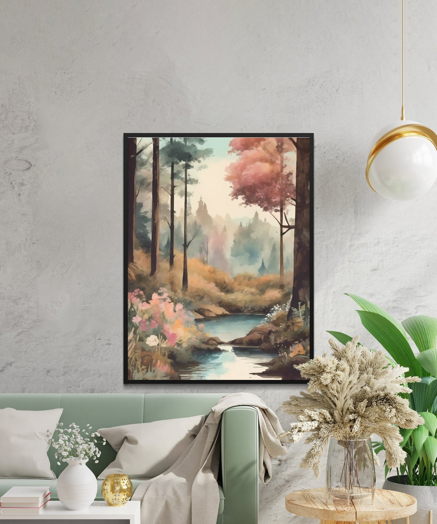 Misty Autumn Forest River: Tranquil Nature Wall Art, Instant Download Print