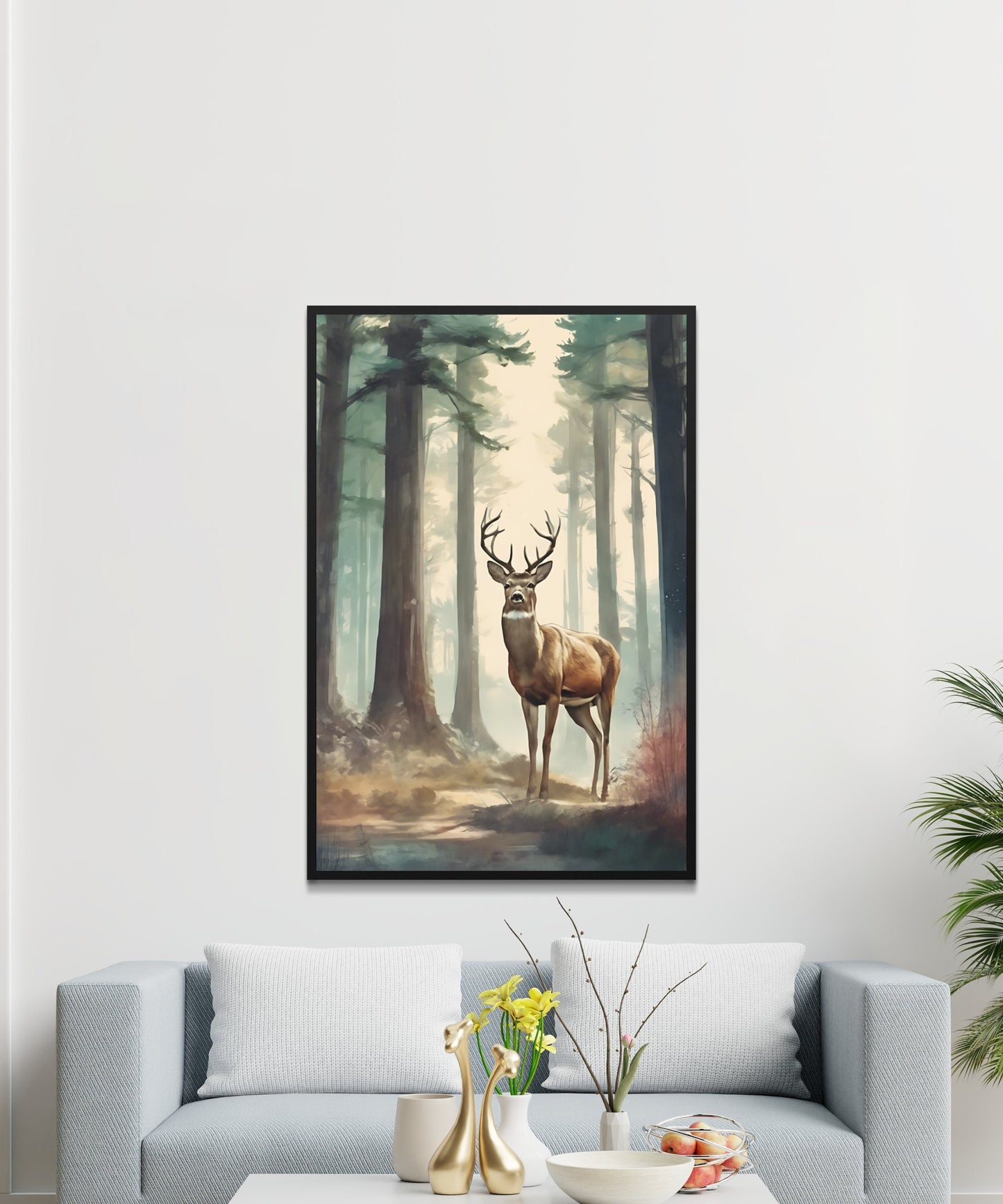 Majestic Deer in Misty Forest Digital Wall Art, Atmospheric Wildlife Scenery, Instant Download