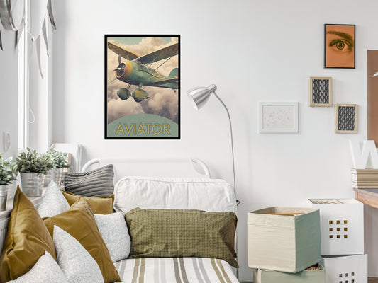 Vintage Aviator Airplane Digital Print, Retro Pilot Wall Art