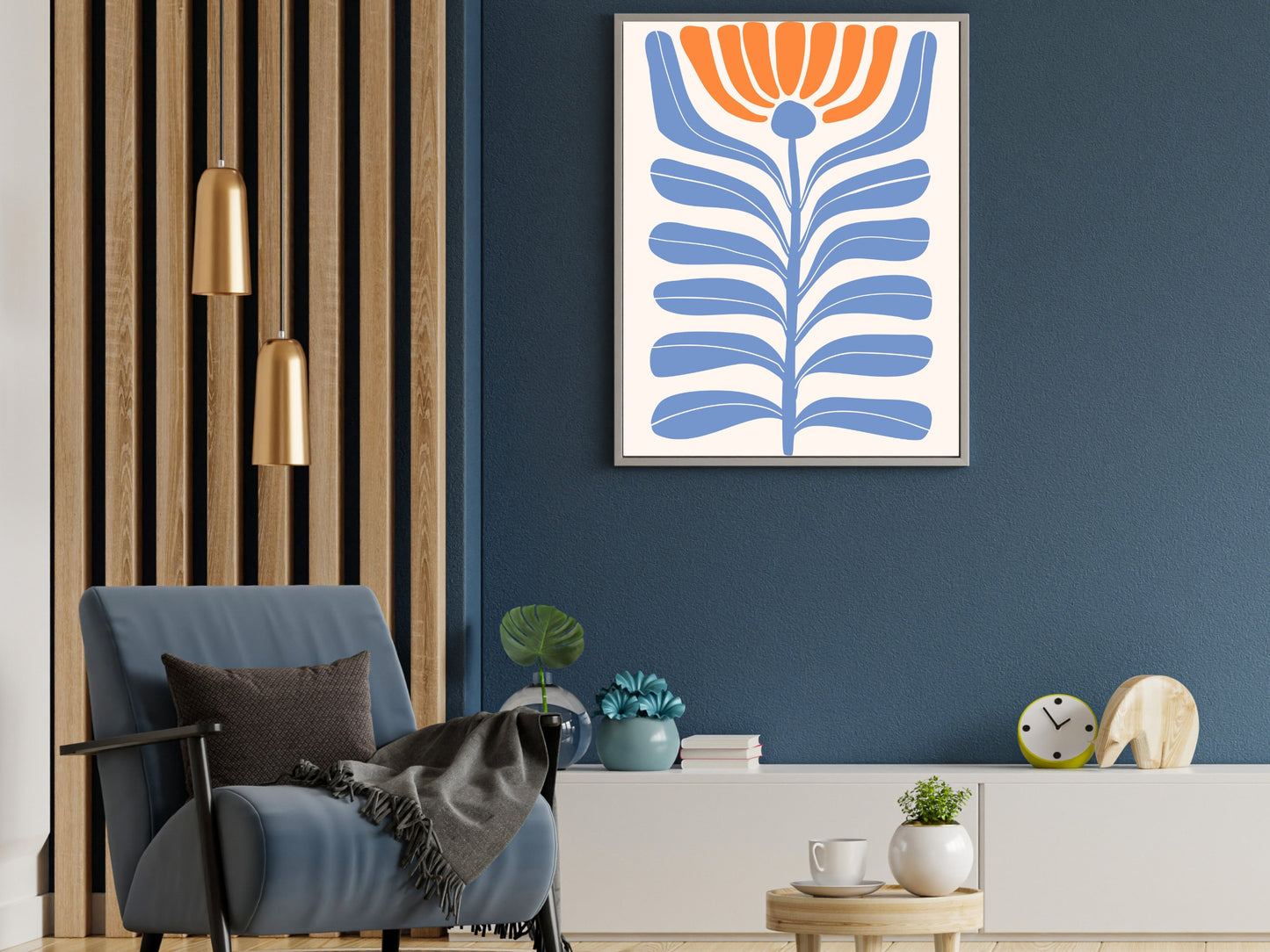 Matisse-Inspired Lavender Dream: Vibrant Orange and Purple Flower Wall Art