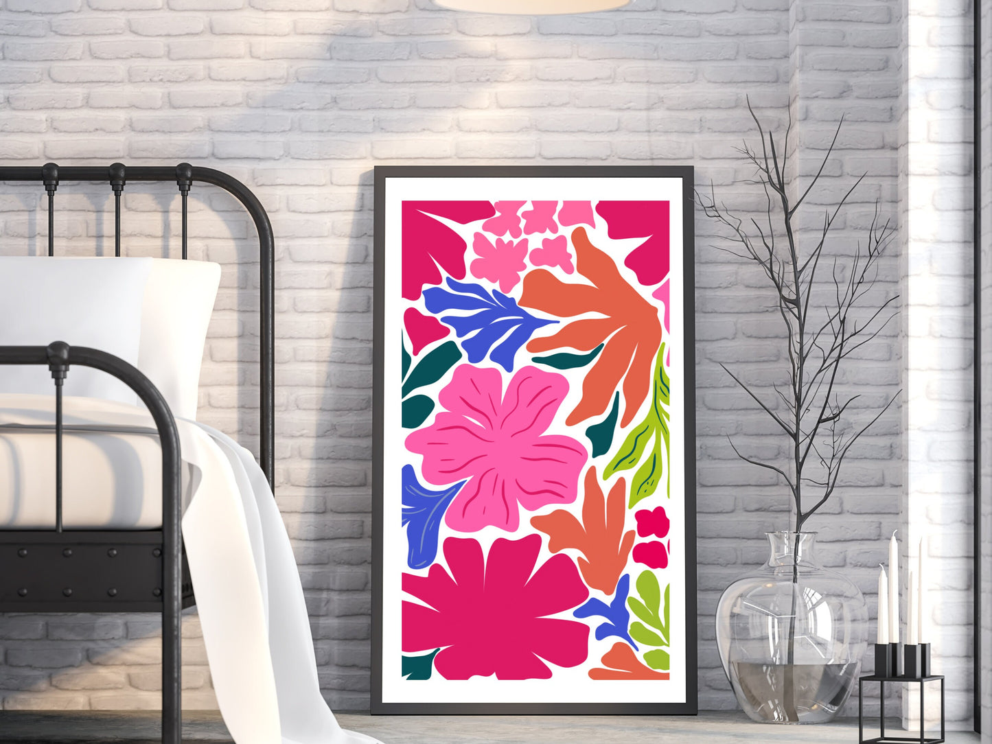 Rosy Rebellion: Vibrant Pink Floral Explosion, Maximalist Boho Wall Art