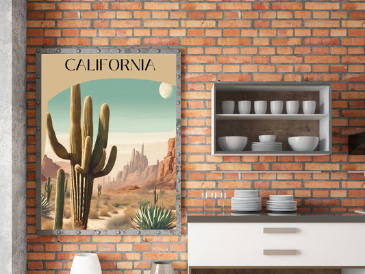 Vintage California Desert Cactus Wall Art: Southwestern Saguaro Print, Landscape