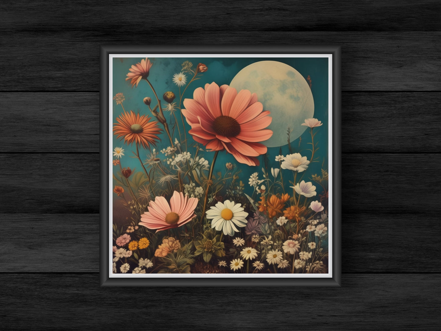 Surrealist Floral Art Print, Moonlit Garden Scene, Digital Wall Art