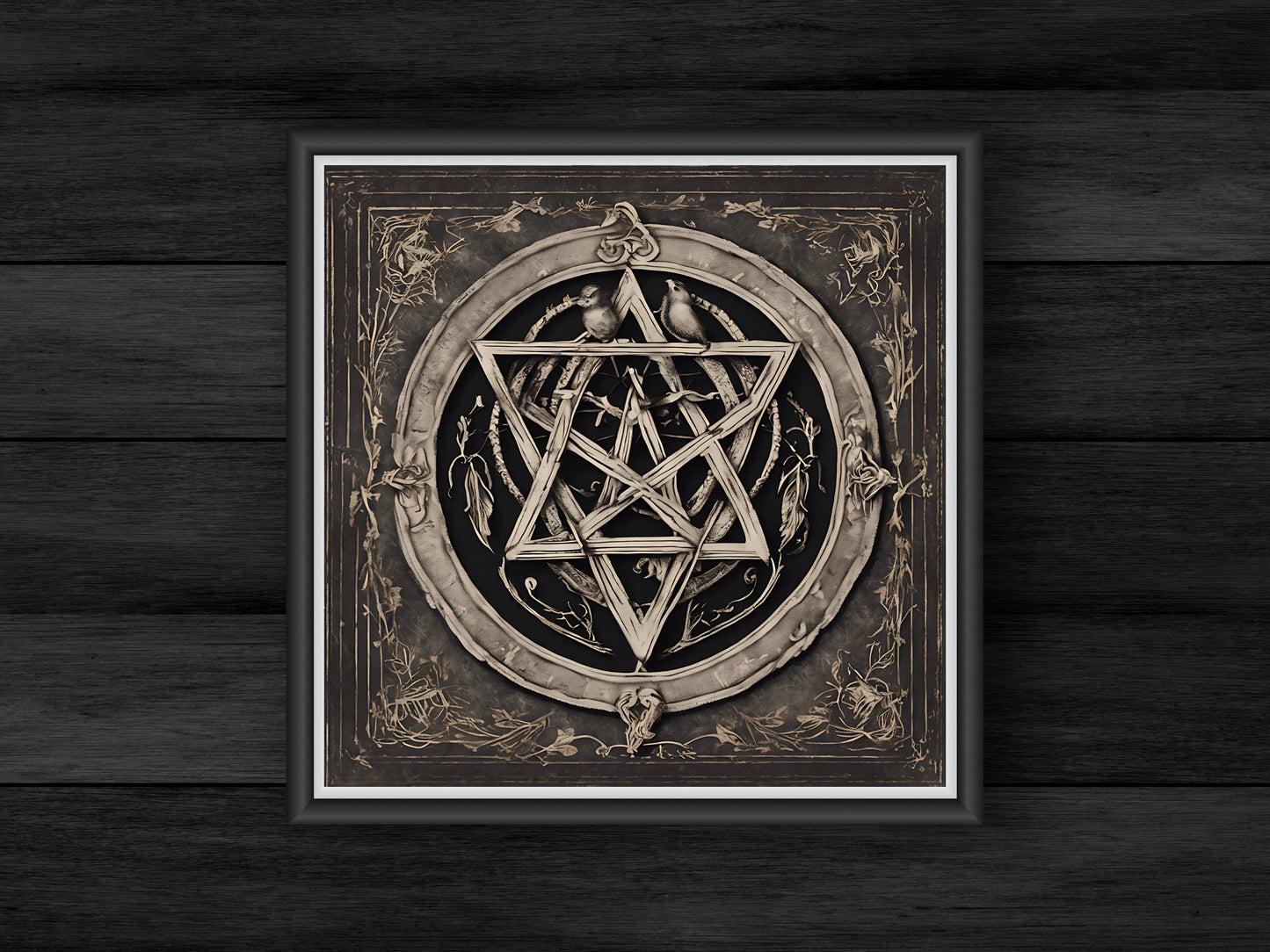 Dark Academia Ancient Silver Pentagram Art prints, Gothic Occult Digital Print, vintage Style Home Decor, Moody Aesthetic 1-1 Ratio, Gothique