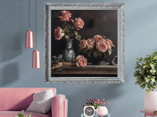 Dark Academia Vintage bouquet Roses Print, Moody Floral Wall Art, Gothic Romantic Home Decor