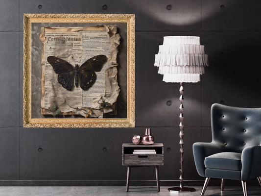 Dark Academia Butterfly Wall Art, Vintage Newspaper Print, Moody Aesthetic Decor