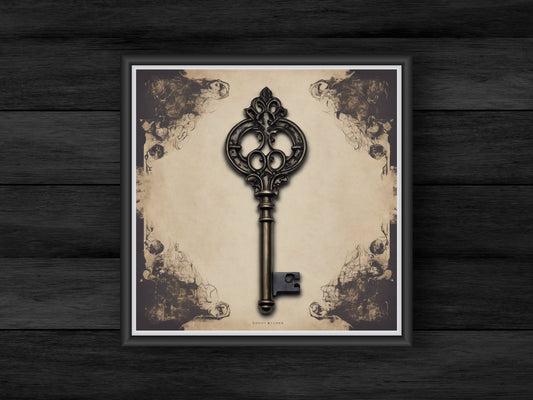 Dark Academia Vintage Key Wall Art, Digital Print, Moody Aesthetic Gothic Decor