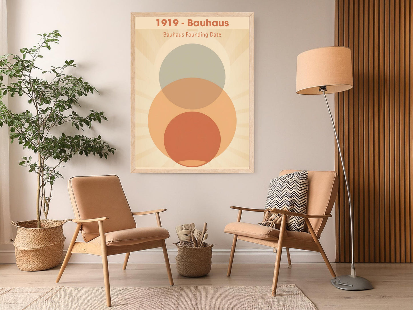 Bauhaus Founding Date Wall Art, 1919 Bauhaus Inspired Print, Art minimaliste moderne, Art géométrique abstrait, Décoration intérieure, Affiche du milieu du siècle