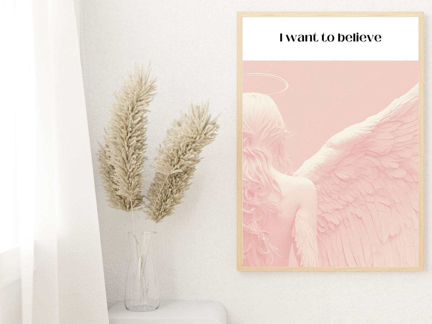 Angel Wings Wall Art, Inspirational Quote Poster, Pink