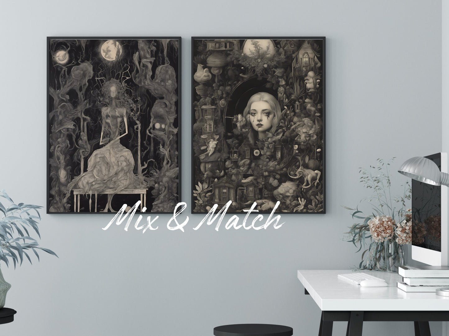 Dark Eccletic Fantasy Art Print, Gothic Girl Surreal Fantasy World, Moody Home Decor