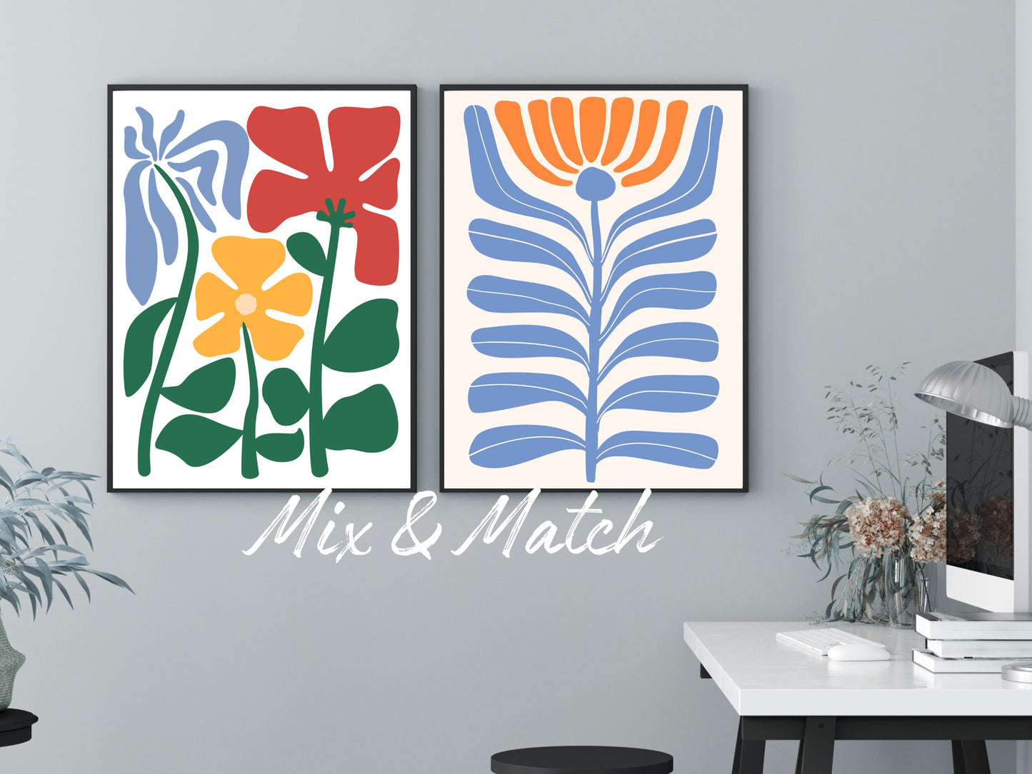 Matisse-Inspired Lavender Dream: Vibrant Orange and Purple Flower Wall Art