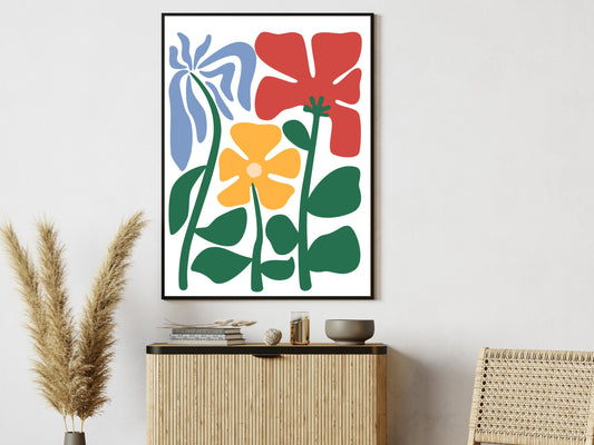 Matisse's Colorful Bouquet: 3 Vibrant Flowers in Red, Yellow & Lavender