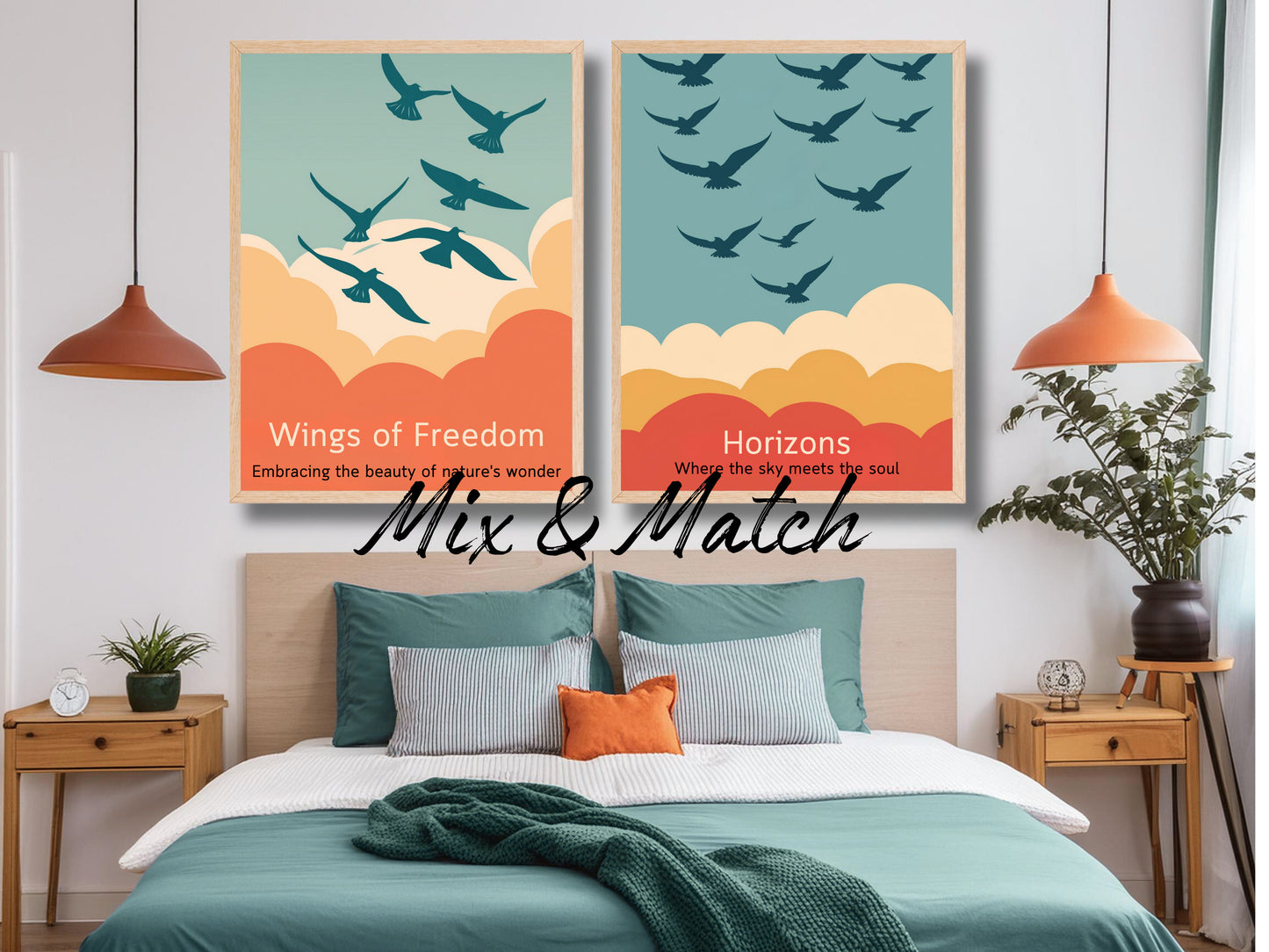 Inspirational Bird Wall Art, Téléchargement numérique, Motivational Home Decor, Modern Print, Sky clouds Artwork, Affiche contemporaine, Milieu du siècle