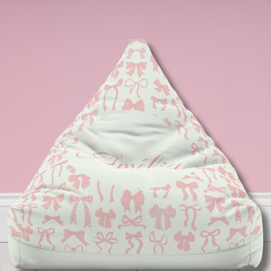 Personalized coquette bow bean bag cover pink and white decor girl bedroom