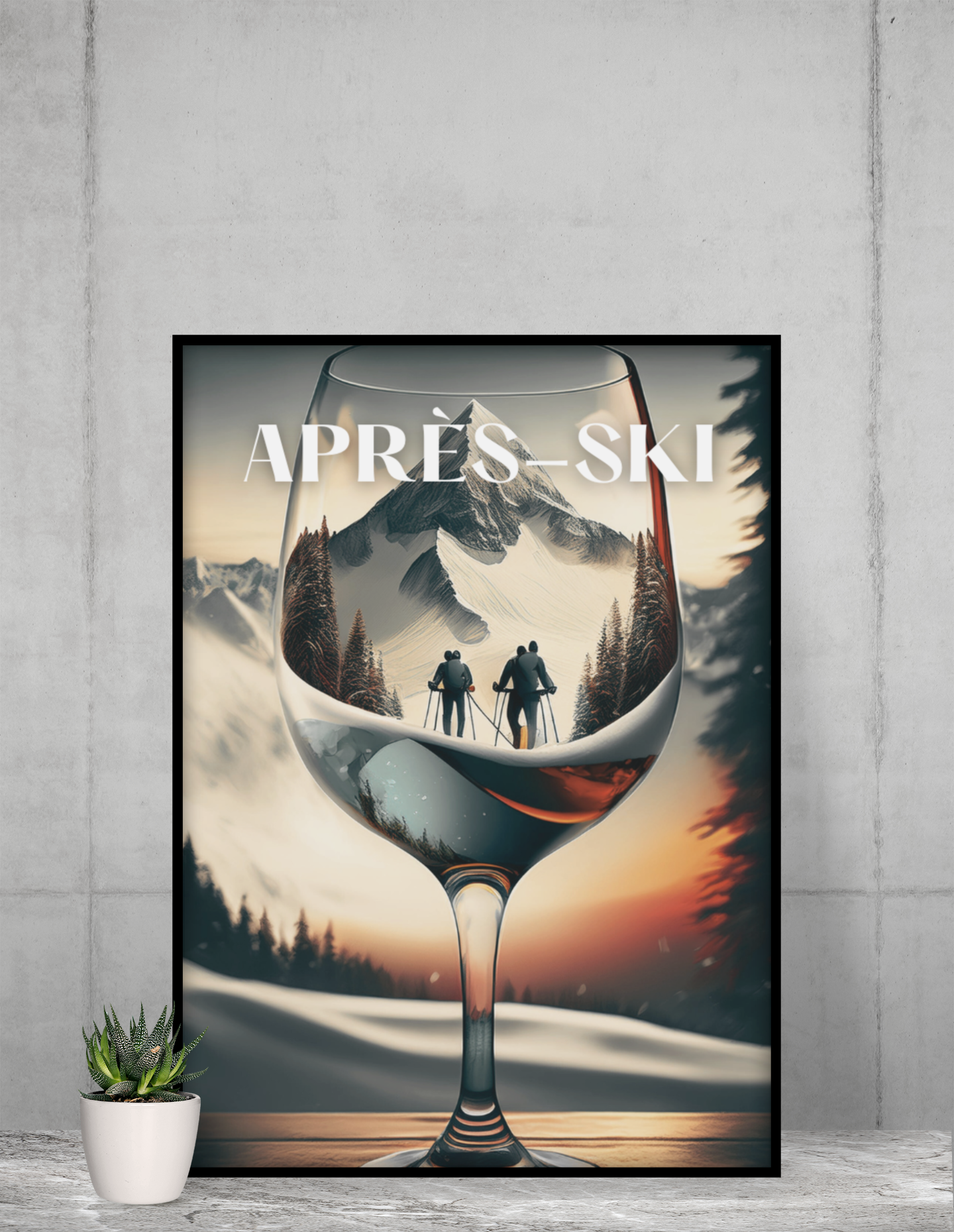 Après Ski Poster – Wine & Skier Design, Cabin and Ski Home Décor (No Frame)