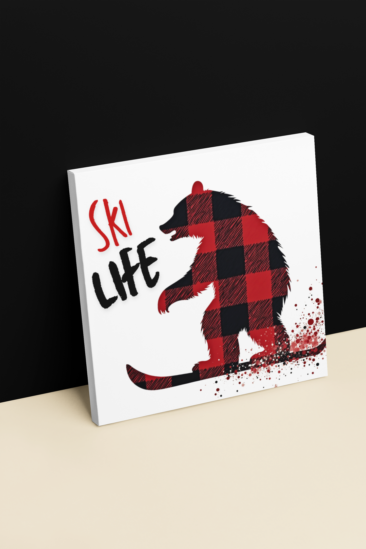 Ski Life Canvas Print – Plaid Bear Design, Perfect for Ski Lovers and Cabin Décor