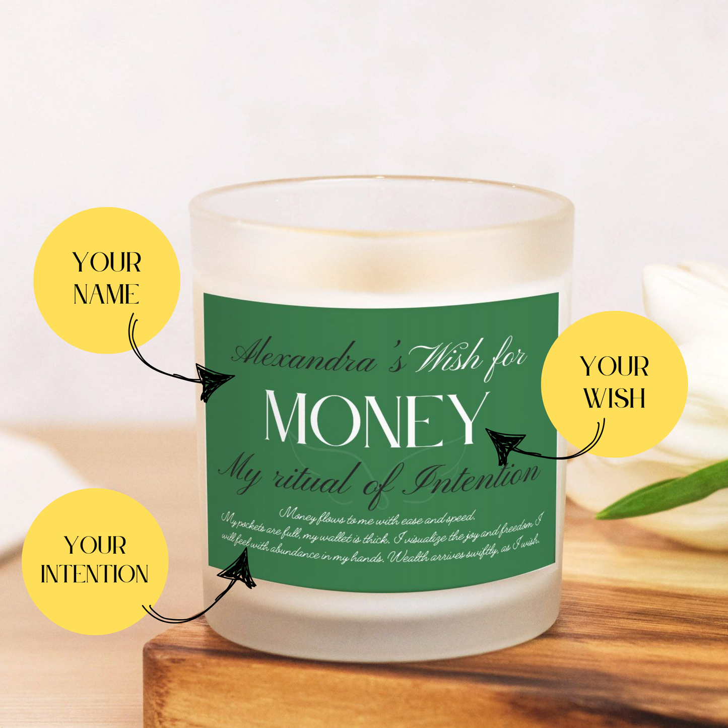 Wish For Money Candle, Personalized Gift, Ritual Candle for Wealth and Prosperity