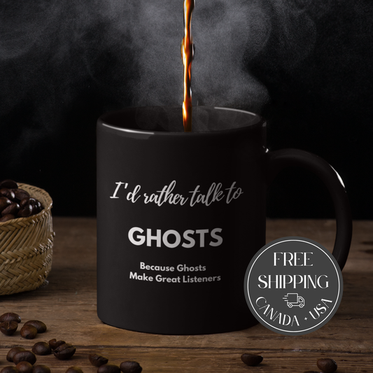 Magic Mug Cup, Funny Color changing Talk to Ghosts Coffee Cup, Humourous Heat sensitive Ghost text appearing Mugs gift, Heat Activated Mugs