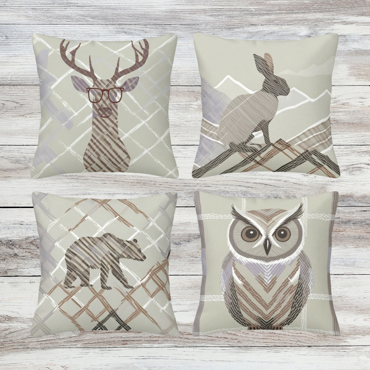 Rustic Chic Throw Pillow Covers Set of 4 (Single Sided Design)