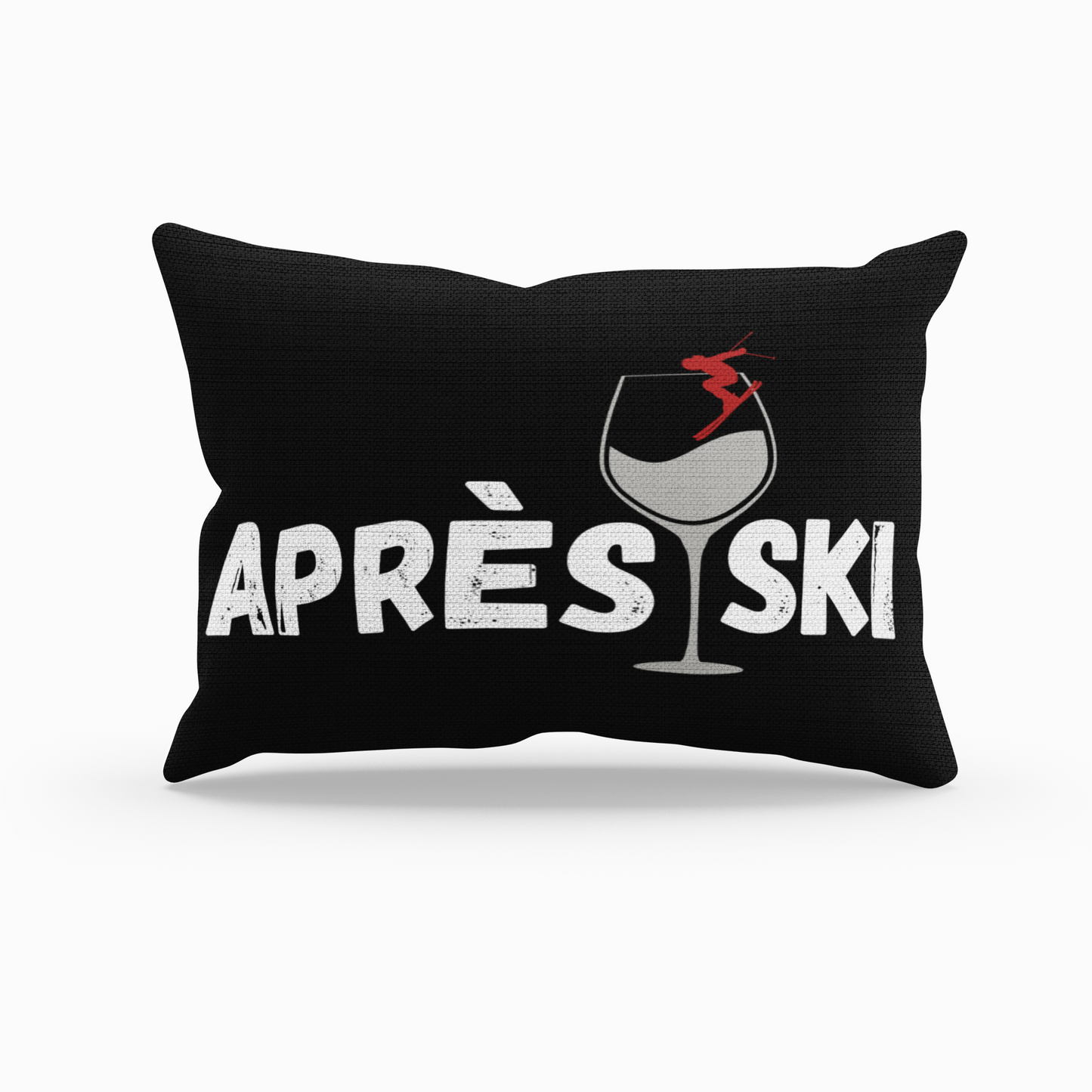 Après Ski 12x20 Black Pillow –  Wine Glass & Skier for Cozy Winter Decor