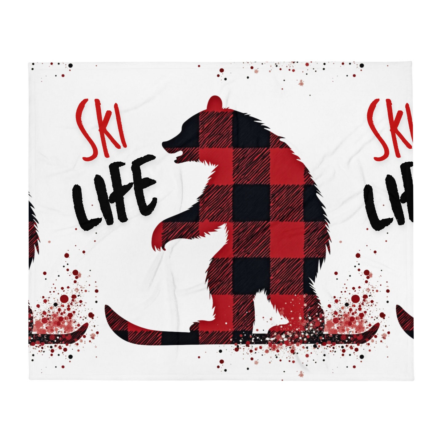 Ski Life Throw Blanket – Soft Silk Touch, Plaid Bear Design, Available in Two Sizes