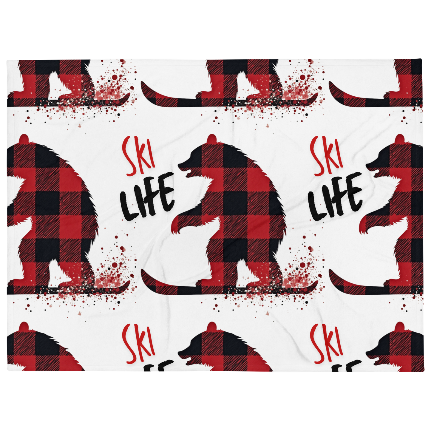 Ski Life Throw Blanket – Soft Silk Touch, Plaid Bear Design, Available in Two Sizes