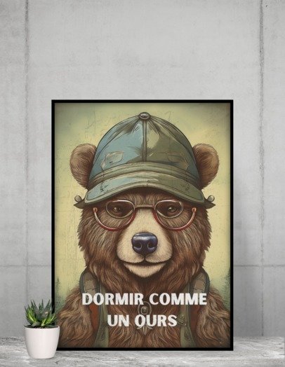 Affiche "Dormir comme un Ours" – Qualité Musée (Sans Cadre)